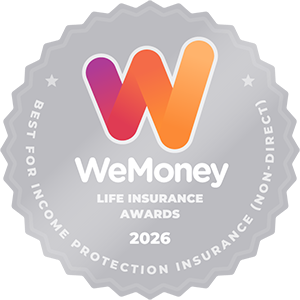 WeMoney Life Insurance Awards 2026 finalist badge for Best for Income Protection Insurance (Non-Direct), recognising Zurich.